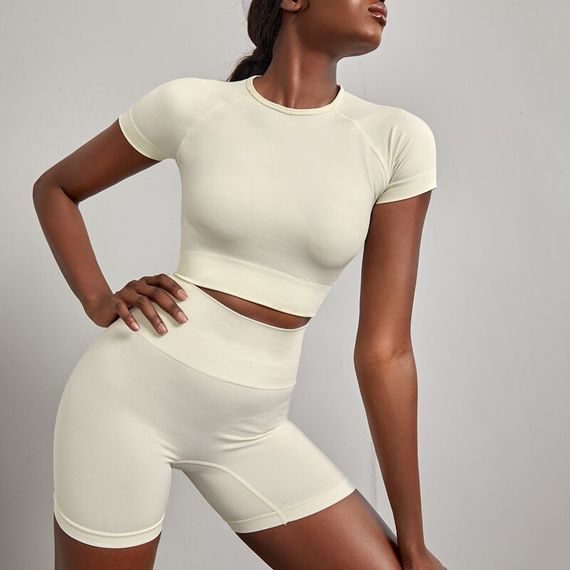 

Solid Raglan Sleeve Sports Set, Beige