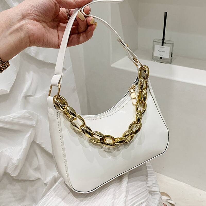 

Chain Decor Baguette Bag, White