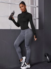 Easithlete Quarter Zip Thumb Holes Crop Sports Sweatshirt - Black - View 5