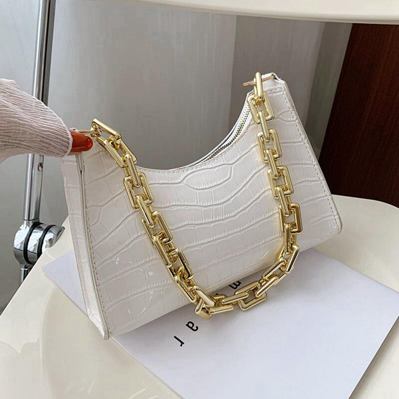 

Croc Embossed Shoulder Bag, White