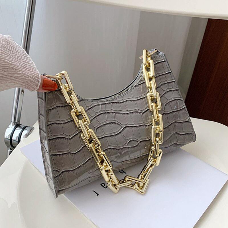 

Croc Embossed Shoulder Bag, Grey