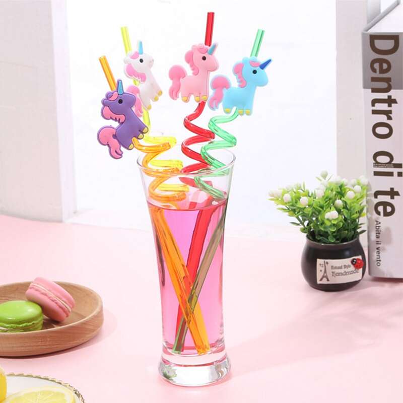 

4pcs Random Cartoon Unicorn Straw, Multicolor