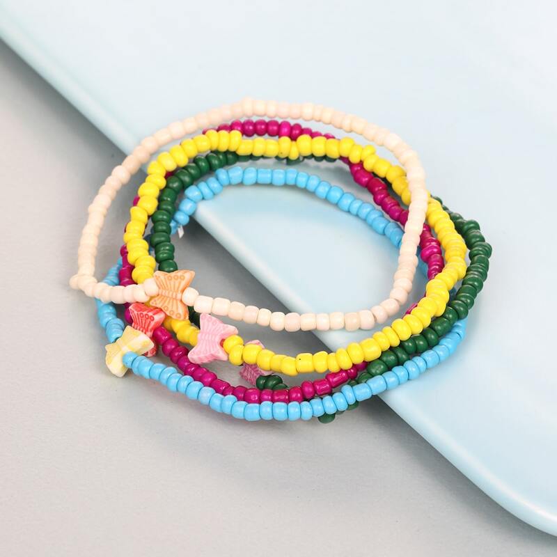 

5pcs Butterfly Beaded Bracelet, Multicolor