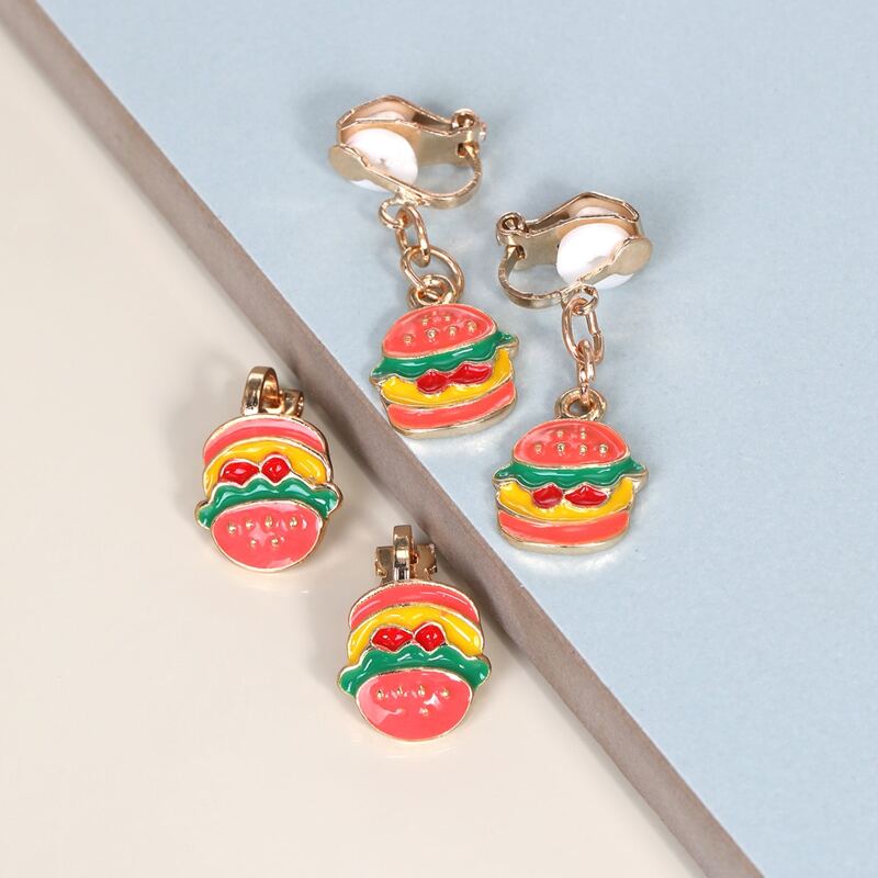 

2pairs Hamburger Drop Earrings, Multicolor