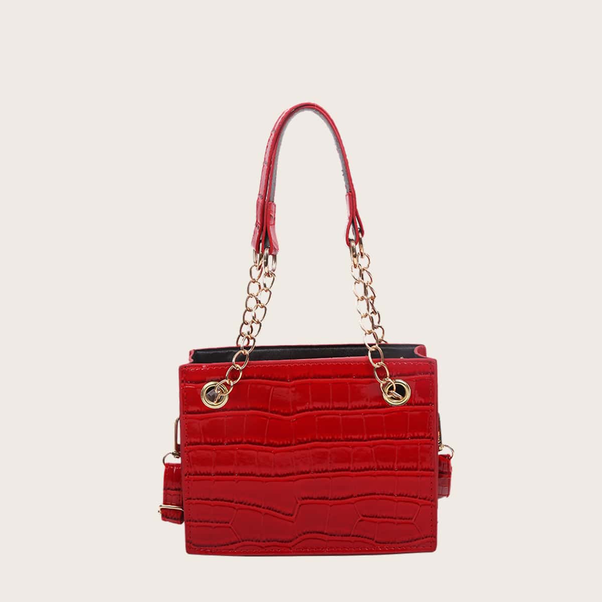

Croc Embossed Chain Shoulder Bag, Red