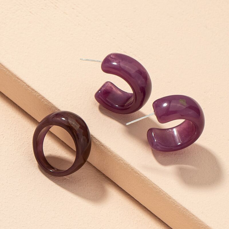 

1pair Plain Hoop Earrings & 1pc Ring, Multicolor