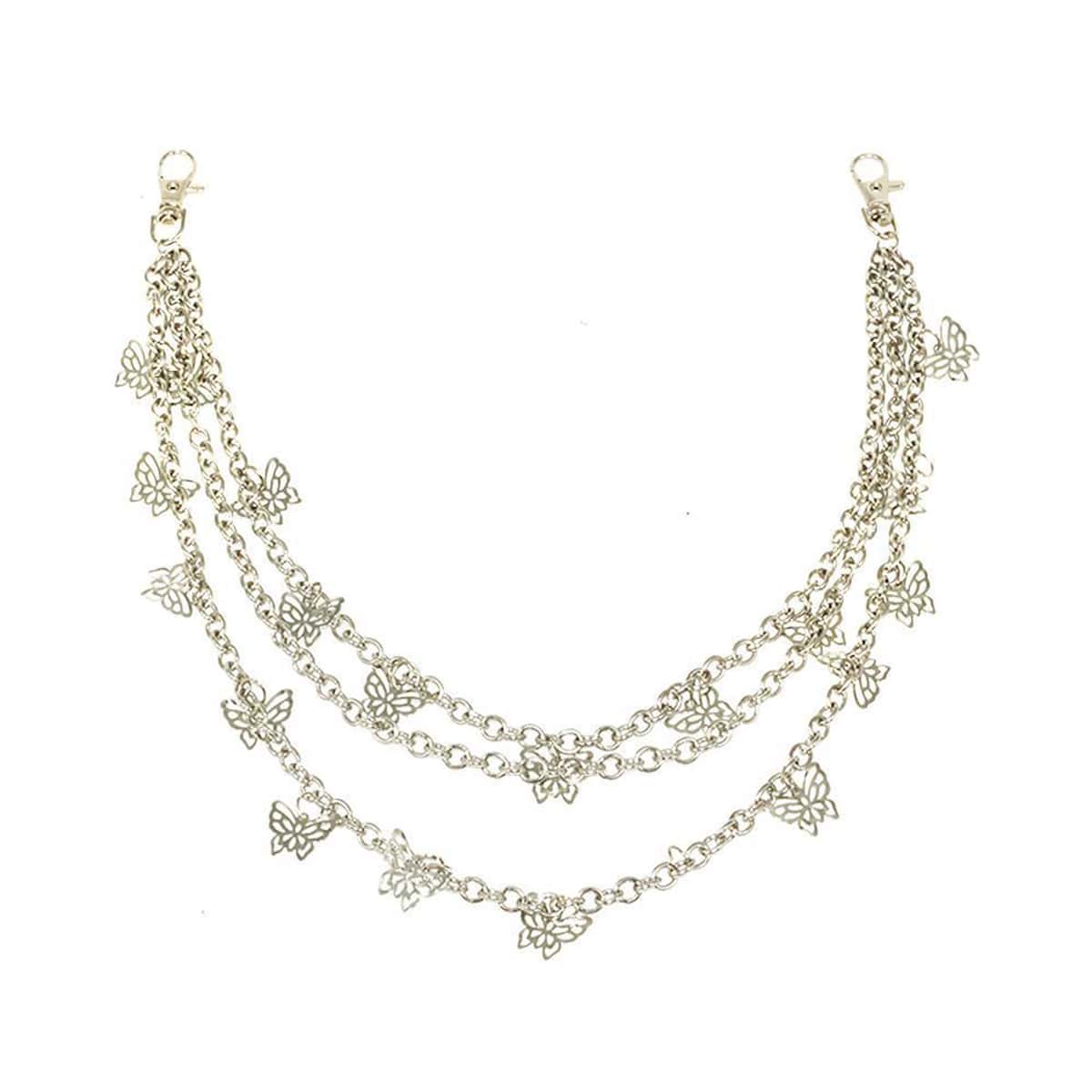 

Butterfly Layered Chain Belt, Silver