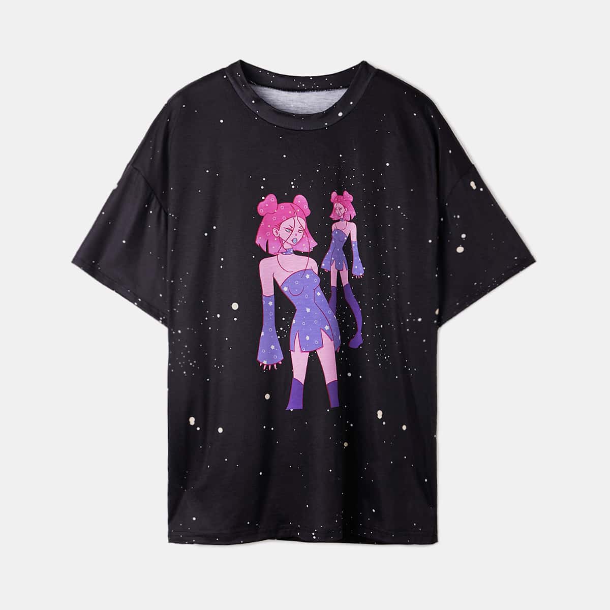 

Cartoon Figure Graphic Tee, Black