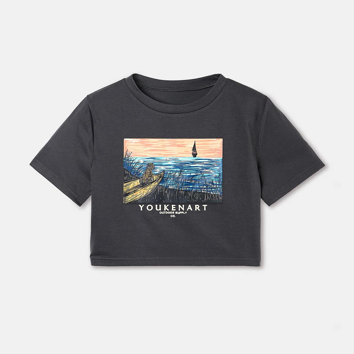

Letter Graphic Crop Tee, Dark grey