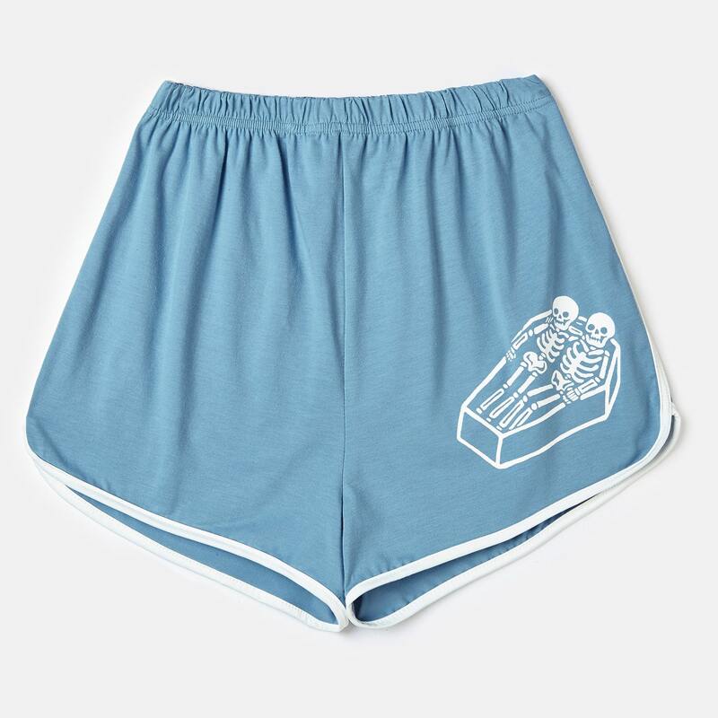 

Skull Graphic Dolphin Shorts, Blue