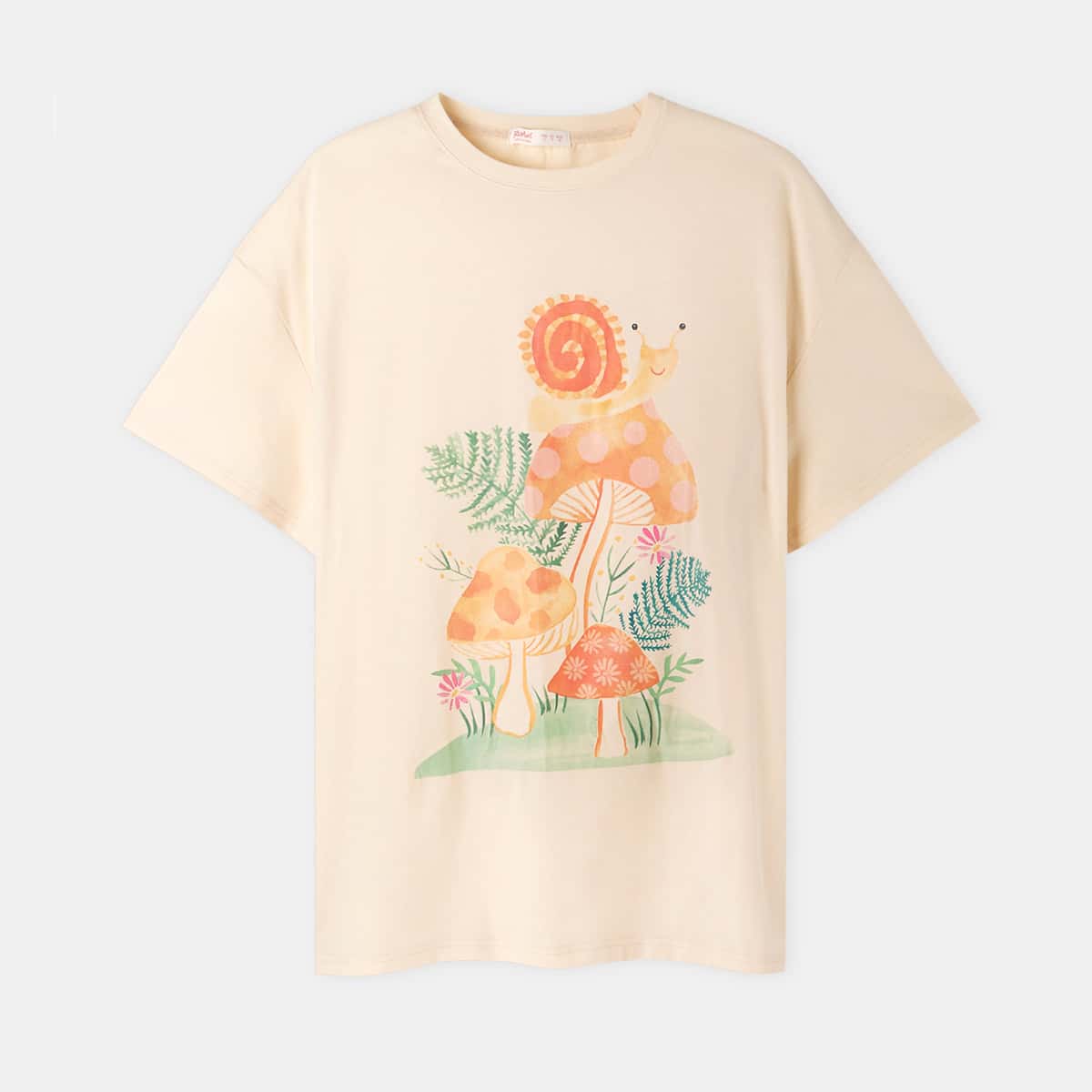 

Mushroom & Snail Graphic Oversized Tee, Beige