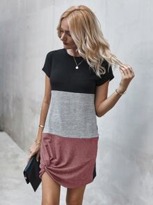 Colorblock Twist Hem Tee Dress - Multicolor - View 1
