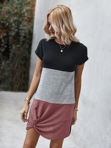 Colorblock Twist Hem Tee Dress - Multicolor - View 4