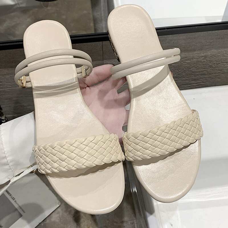 

Braided Slide Sandals, Beige
