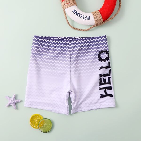 

Boys Letter & Wave Print Swim Shorts, Black and white