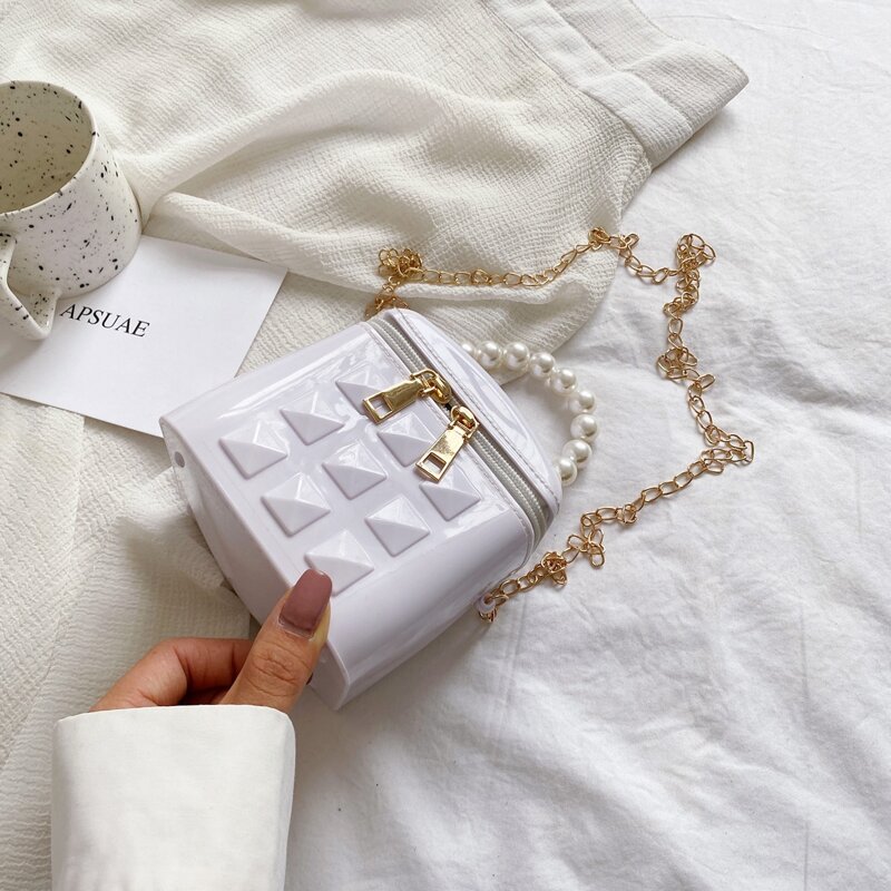 

Mini Faux Pearl Handle Box Bag, White