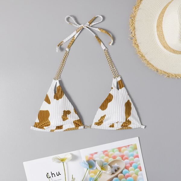 

Cow Print Velvet Chain Linked Bikini Top, Multicolor