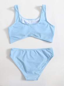 Conjunto de bikini fruncido para niña preadolescente para playa de verano - Azul - Ver 2
