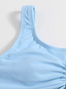 Conjunto de bikini fruncido para niña preadolescente para playa de verano - Azul - Ver 4