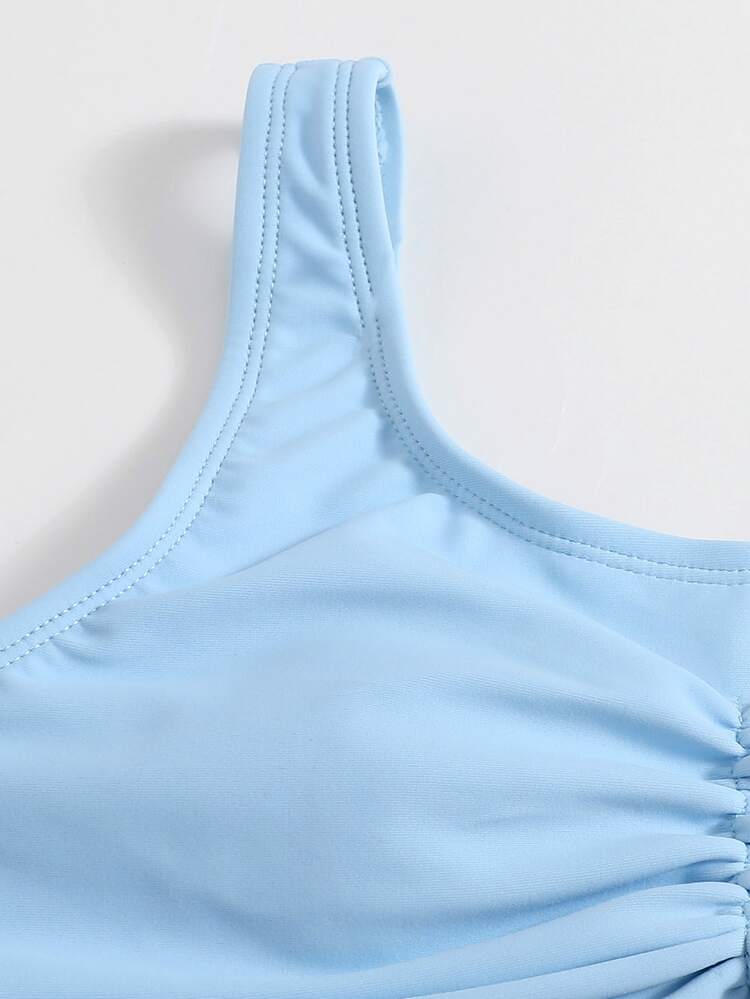 Tween Girl Ruched Bikini Set Summer Beach - Blå - Visa 4