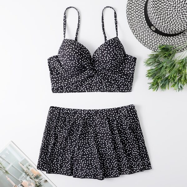 

Polka Dot Twist Push Up Bikini Swimsuit, Black and white
