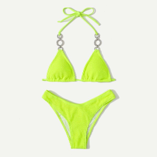

Neon Lime Micro Triangle Bikini Swimsuit, Lime green