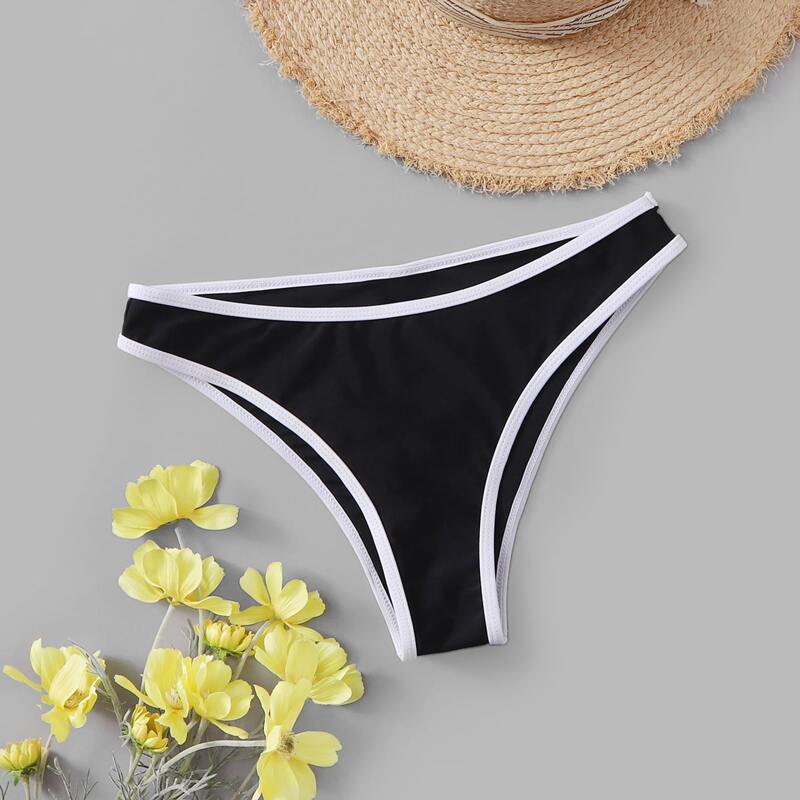 

Contrast Binding Bikini Shorts, Black
