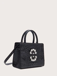 VANESSAMAY&DKMG Skinny Scarf & Rhinestone Decor Satchel Bag For Teen Girls Women College Students,Rookies & White-Collar Workers Perfect For Office,Work ,Business,Commute Best Work Bag For Womenhandbag,Crossbody Bag,Shoulder BagFashion,Casual,Old MoneyCrocodilePortable,With Adjustable StrapFor Girlgift Bag,Perfect For Office