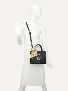 VANESSAMAY&DKMG Skinny Scarf & Rhinestone Decor Satchel Bag For Teen Girls Women College Students,Rookies & White-Collar Workers Perfect For Office,Work ,Business,Commute Best Work Bag For Womenhandbag,Crossbody Bag,Shoulder BagFashion,Casual,Old MoneyCrocodilePortable,With Adjustable StrapFor Girlgift Bag,Perfect For Office
