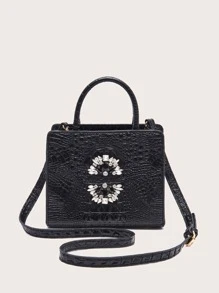 VANESSAMAY&DKMG Skinny Scarf & Rhinestone Decor Satchel Bag For Teen Girls Women College Students,Rookies & White-Collar Workers Perfect For Office,Work ,Business,Commute Best Work Bag For Womenhandbag,Crossbody Bag,Shoulder BagFashion,Casual,Old MoneyCrocodilePortable,With Adjustable StrapFor Girlgift Bag,Perfect For Office