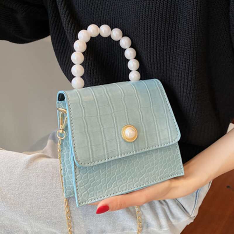 

Mini Croc Embossed Satchel Bag, Blue