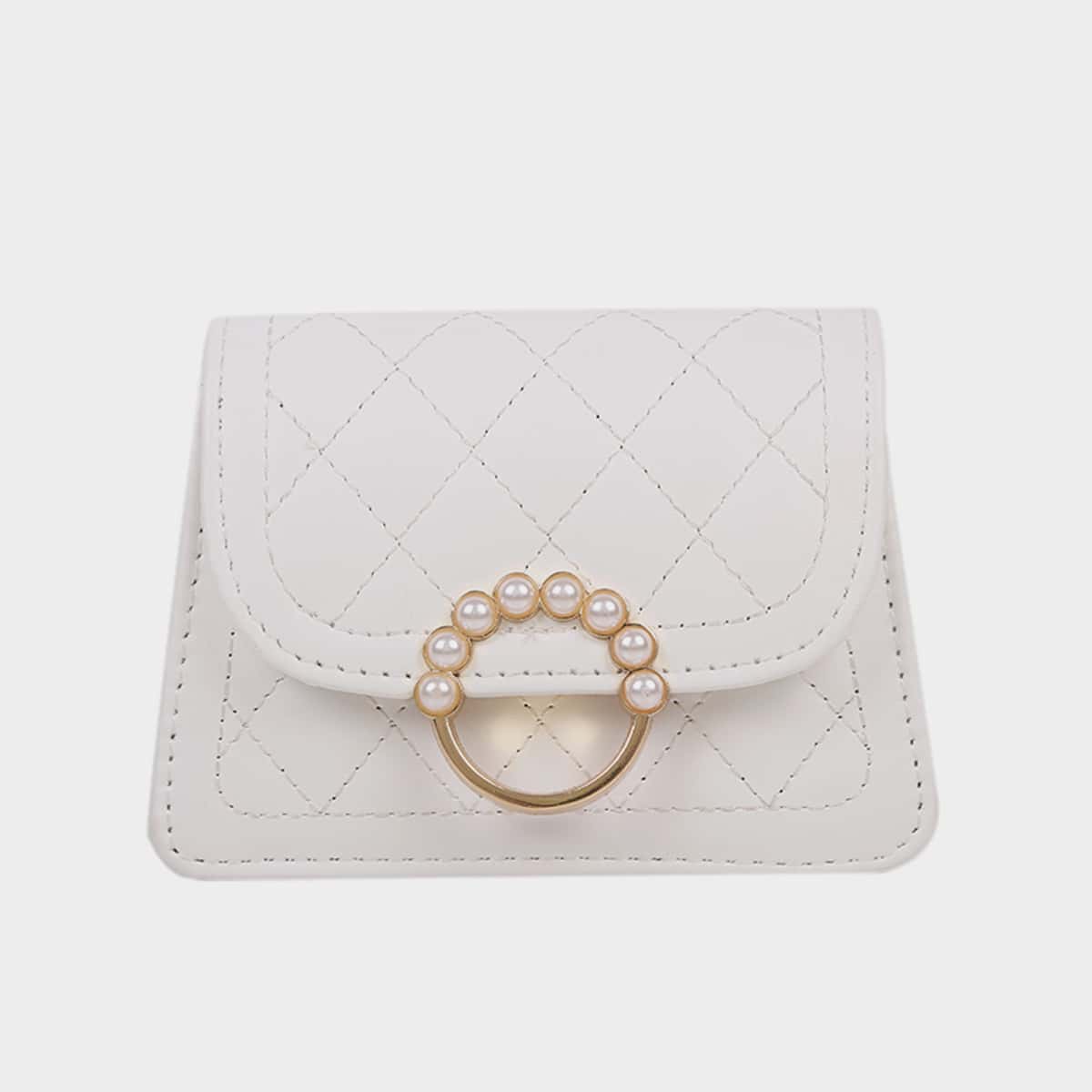 

Mini Faux Pearl Decor Quilted Chain Bag, White