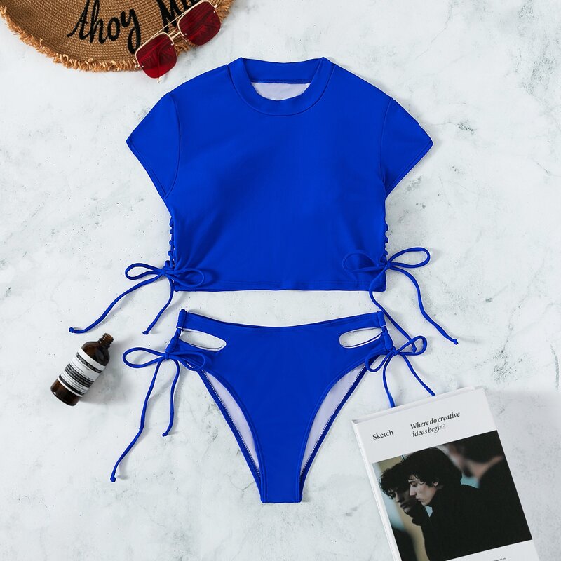 

Cut Out Tie Side Bikini Swimsuit, Royal blue