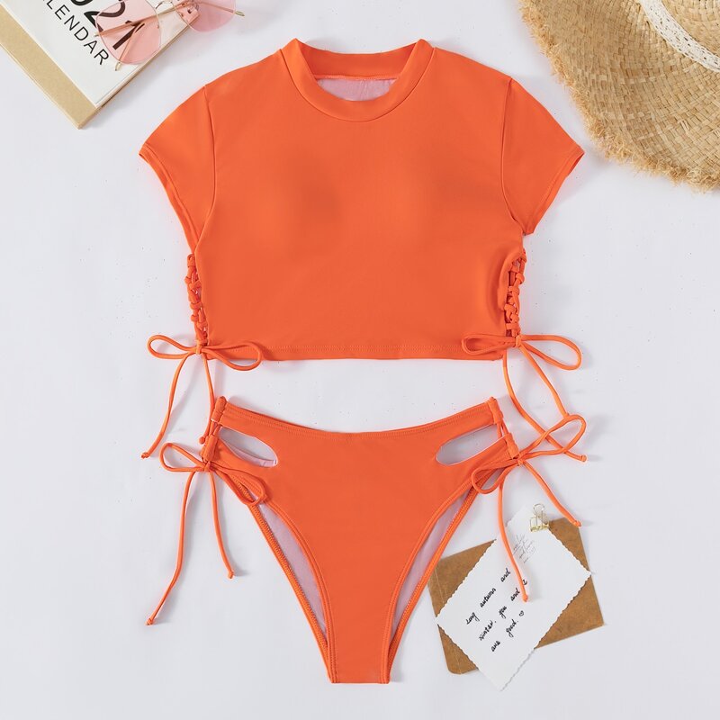 

Cut Out Tie Side Bikini Swimsuit, Orange