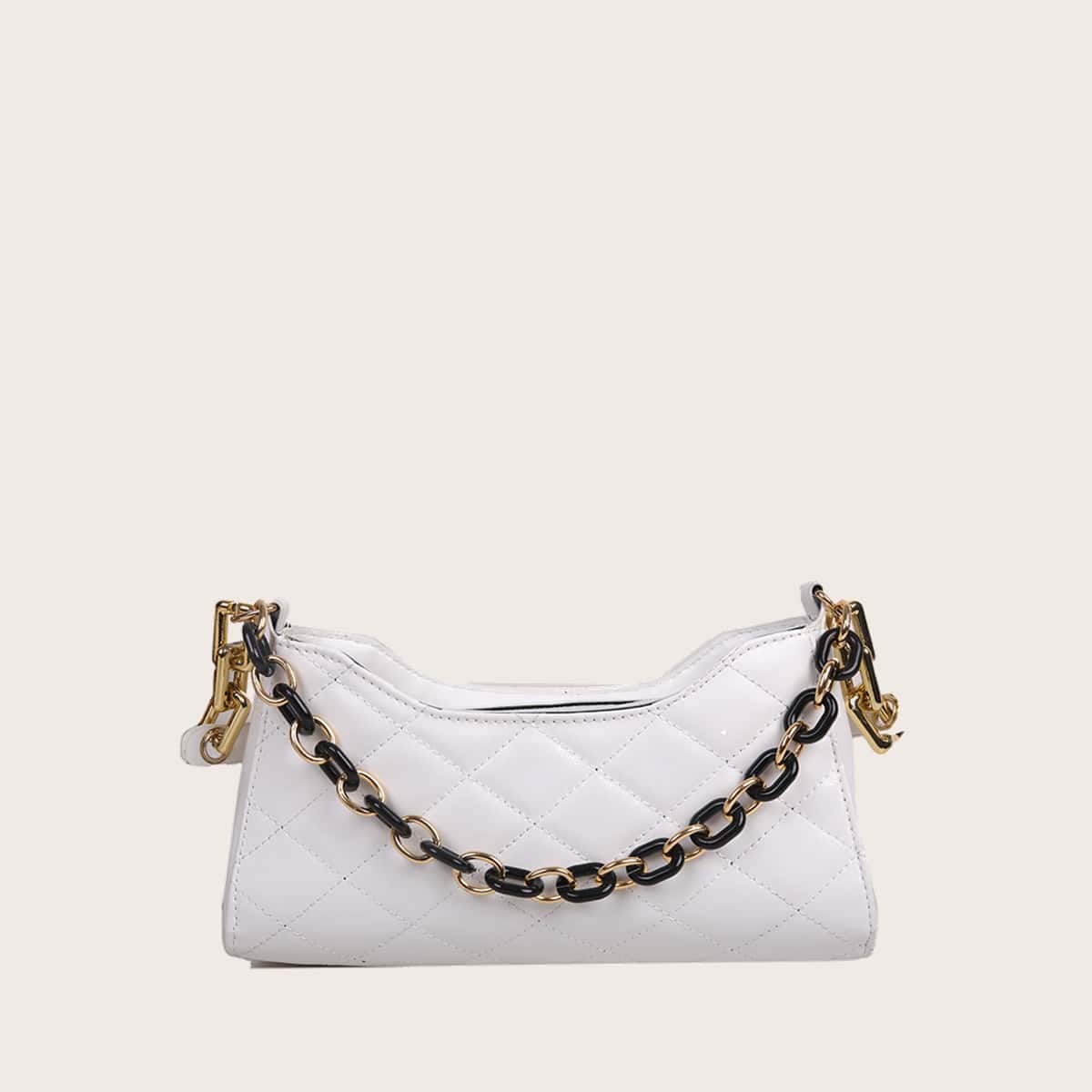 Quilted Chain Satchel Bag, White