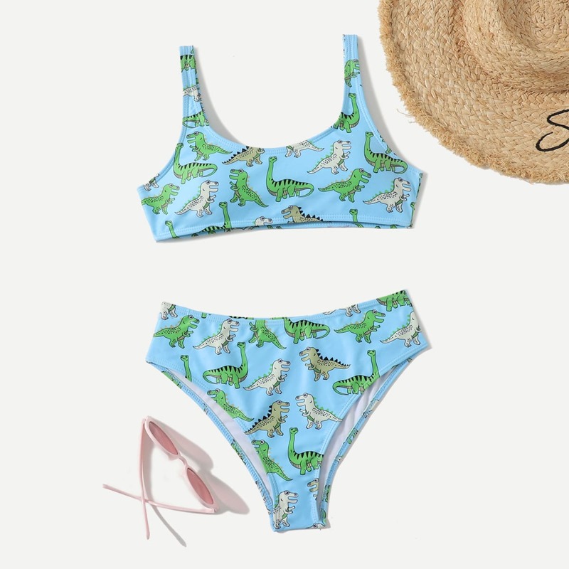 

Dinosaur Pattern Bikini Swimsuit, Baby blue