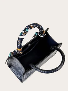 VANESSAMAY＆DKMG窄款圍巾和鑲有鑽石的手提袋，斜挎包，肩背包時尚，休閒，老實錢鱷魚，可攜帶，具有可調節肩帶，適合女孩，女人，新手和白領工人，送禮袋，非常適合辦公室，工作，商務和通勤使用 - 藏蓝色 - 查看 5