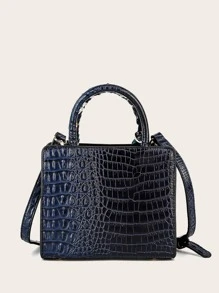 VANESSAMAY＆DKMG窄款圍巾和鑲有鑽石的手提袋，斜挎包，肩背包時尚，休閒，老實錢鱷魚，可攜帶，具有可調節肩帶，適合女孩，女人，新手和白領工人，送禮袋，非常適合辦公室，工作，商務和通勤使用 - 藏蓝色 - 查看 6