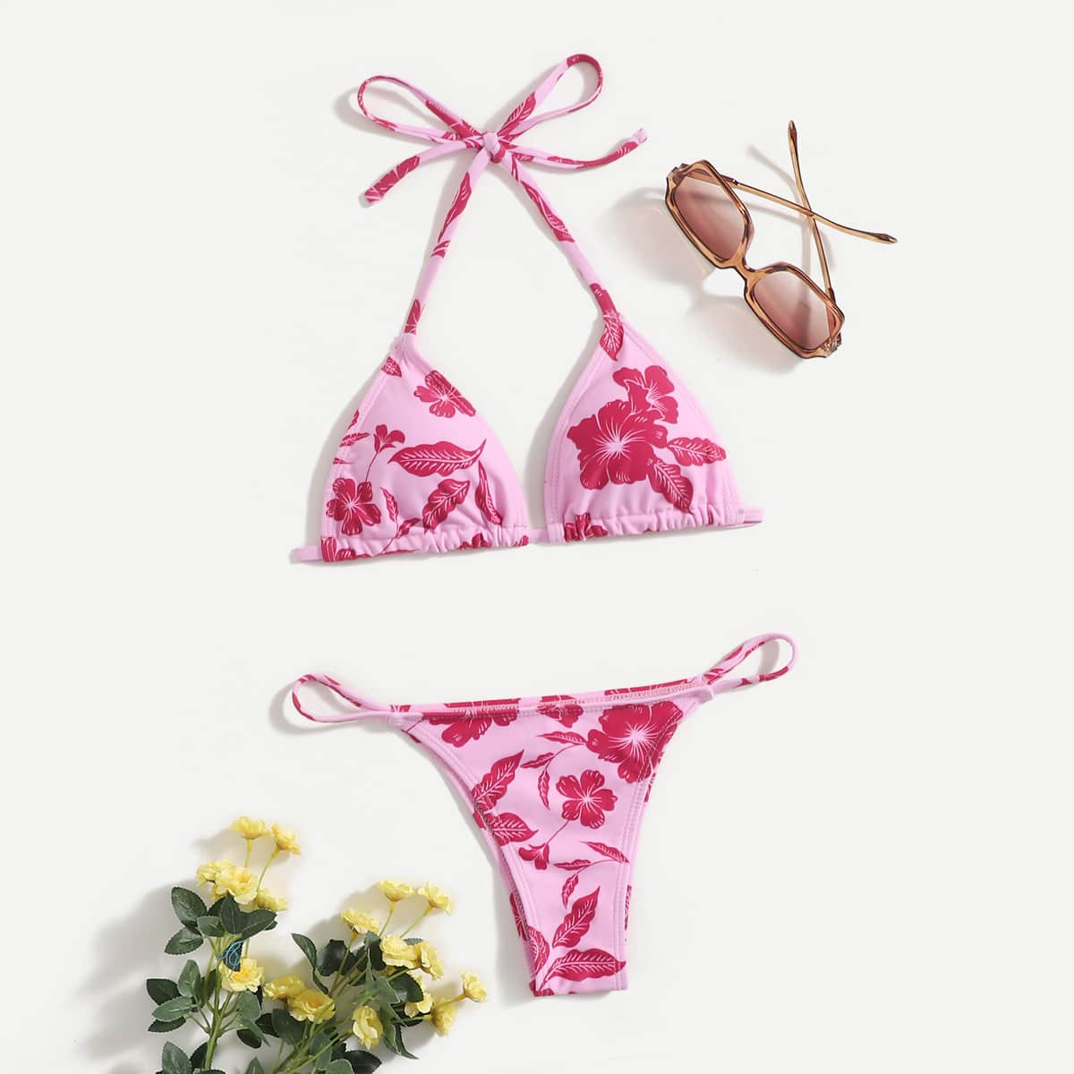 

Floral Pattern Bikini Swimsuit, Pink