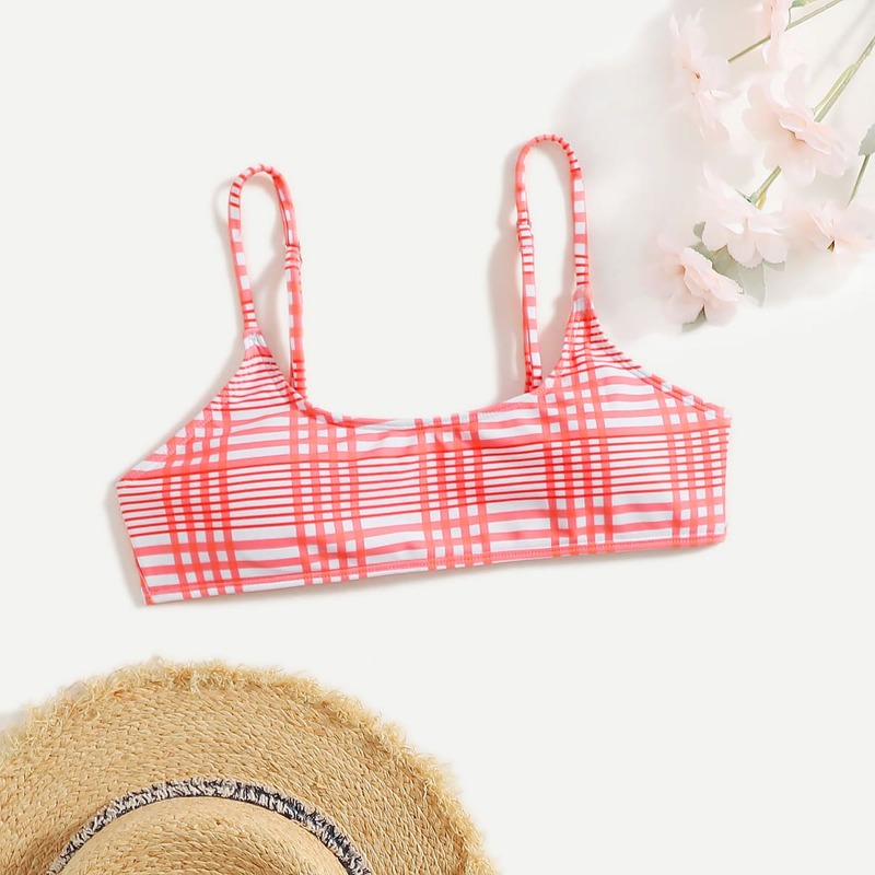 

Plaid Pattern Bikini Top, Pink