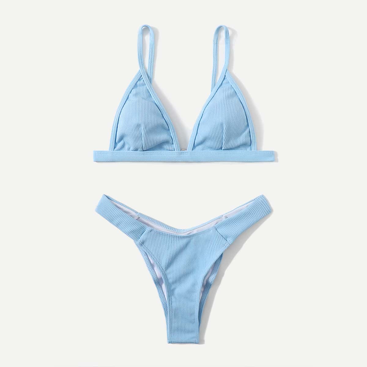 

Solid Rib Bikini Swimsuit, Blue