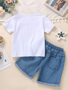 Bộ thời trang bé gái Túi Hoạt hình Giải trí - Xanh và trắng - Xem 2