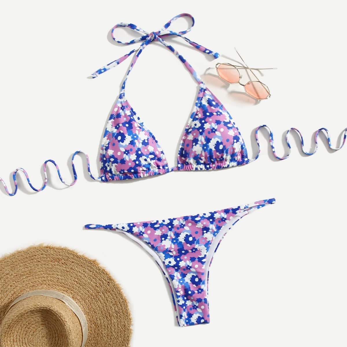 

Floral Pattern Bikini Swimsuit, Multicolor