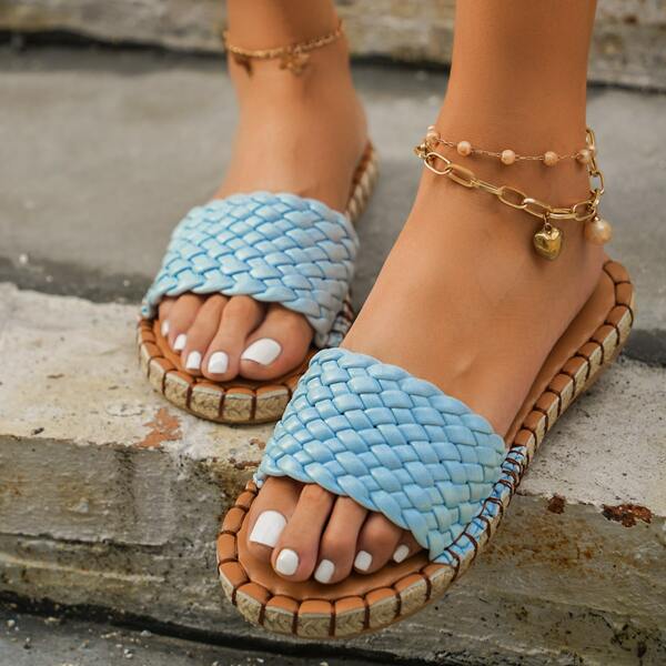 

Braided Espadrille Slide Sandals, Baby blue