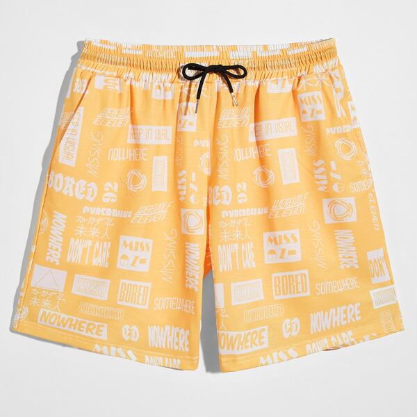 

Men Allover Letter Graphic Shorts, Yellow