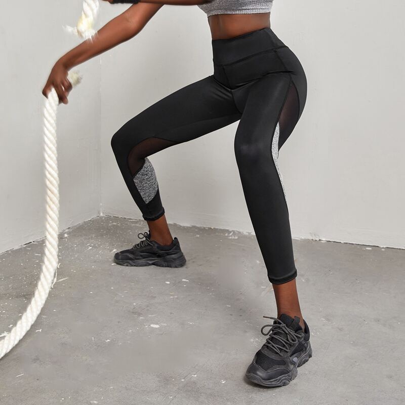 

Space Dye Panel Contrast Mesh Sports Leggings, Black