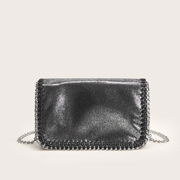 

Metallic Chain Crossbody Bag, Grey