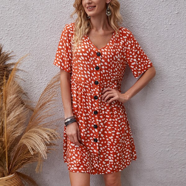 

Button Through Allover Print Dress, Multicolor