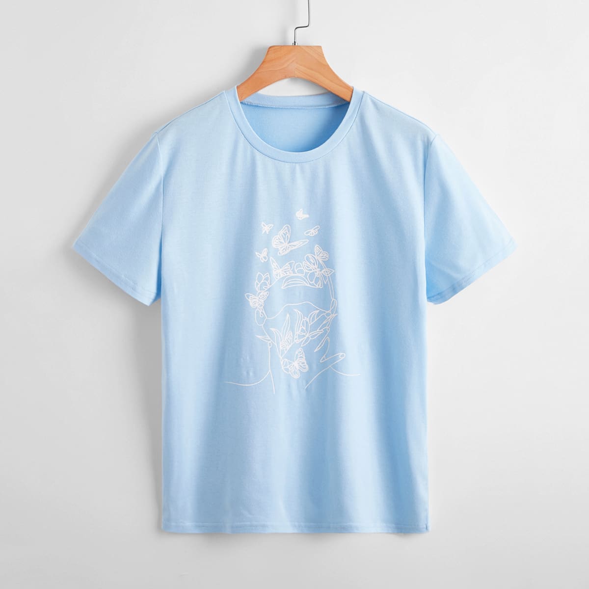 

Butterfly & Figure Graphic Tee, Baby blue