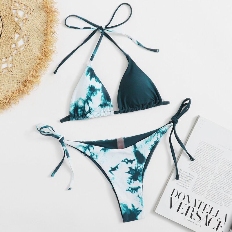 

Marble Pattern Bikini Swimsuit, Multicolor